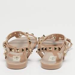 مملوكة مسبقًا Valentino Beige Jelly Rockstud Ankle Strap Flats Size 40