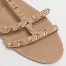 مملوكة مسبقًا Valentino Beige Jelly Rockstud Ankle Strap Flats Size 40