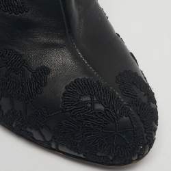 Pre Owned Valentino Black Embroidered Leather Zip Ankle Boots Size 39