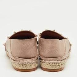Pre Owned Valentino Beige Leather Rockstud Espadrille Flats Size 39