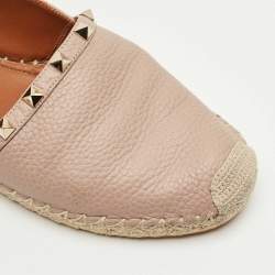 Pre Owned Valentino Beige Leather Rockstud Espadrille Flats Size 39