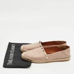 Pre Owned Valentino Beige Leather Rockstud Espadrille Flats Size 39