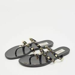 Pre Owned Valentino Black Jelly Escap Flat Slide Size 37