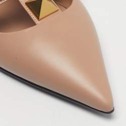 Pre Owned Valentino Dusty Pink Leather Roman Stud Ankle Strap Flats Size 41