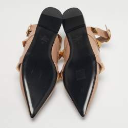 Pre Owned Valentino Dusty Pink Leather Roman Stud Ankle Strap Flats Size 41