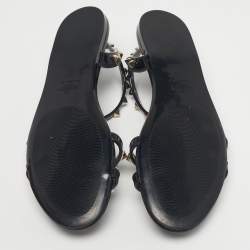 Pre Owned Valentino Black Jelly Rockstud Ankle Strap Flats Size 39