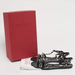 Pre Owned Valentino Black Jelly Rockstud Ankle Strap Flats Size 39