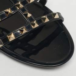Pre Owned Valentino Black Jelly Rockstud Ankle Strap Flats Size 39