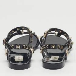 Pre Owned Valentino Black Jelly Rockstud Ankle Strap Flats Size 39