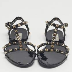 Pre Owned Valentino Black Jelly Rockstud Ankle Strap Flats Size 39