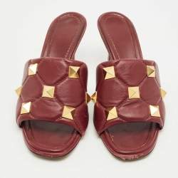 Pre Owned صندل سلايد فالنتينو جلد أحمر داكن روكستاد مقاس 39