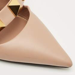 Pre Owned Valentino Dusty Pink Leather Roman Stud Pointed Toe Mules Size 37
