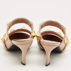 Pre Owned Valentino Dusty Pink Leather Roman Stud Pointed Toe Mules Size 37