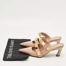 Pre Owned Valentino Dusty Pink Leather Roman Stud Pointed Toe Mules Size 37