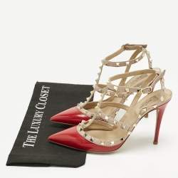 Pre Owned Valentino Red Leather and Patent Leather Rockstud Pumps Size 39