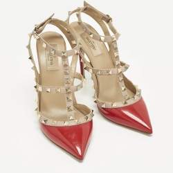 Pre Owned Valentino Red Leather and Patent Leather Rockstud Pumps Size 39