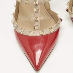 Pre Owned Valentino Red Leather and Patent Leather Rockstud Pumps Size 39