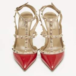 Pre Owned Valentino Red Leather and Patent Leather Rockstud Pumps Size 39