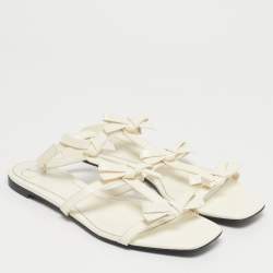 Pre Owned Valentino Cream Leather Ankle Strap Flats Size 38.5