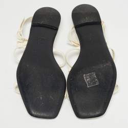 Pre Owned Valentino Cream Leather Ankle Strap Flats Size 38.5
