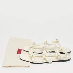 Pre Owned Valentino Cream Leather Ankle Strap Flats Size 38.5
