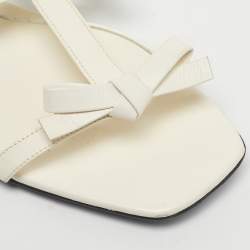 Pre Owned Valentino Cream Leather Ankle Strap Flats Size 38.5