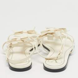 Pre Owned Valentino Cream Leather Ankle Strap Flats Size 38.5