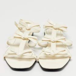 Pre Owned Valentino Cream Leather Ankle Strap Flats Size 38.5