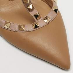 Pre Owned Valentino Beige Suede Rockstud Ankle Strap Pumps Size 39