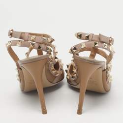 Pre Owned Valentino Beige Suede Rockstud Ankle Strap Pumps Size 39