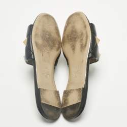 Pre Owned Valentino Black Quilted Leather Roman Stud Flat Slides Size 38.5
