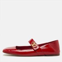 Pre Owned Valentino Red Patent Leather VLogo Locker Mary Jane Ballet Flats Size 42