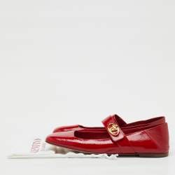 Pre Owned Valentino Red Patent Leather VLogo Locker Mary Jane Ballet Flats Size 42