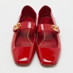Pre Owned Valentino Red Patent Leather VLogo Locker Mary Jane Ballet Flats Size 42