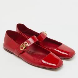 Pre Owned Valentino Red Patent Leather VLogo Locker Mary Jane Ballet Flats Size 42