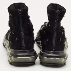 Pre Owned Valentino Black Suede Crystal Embellished High Top Sneakers Size 38.5