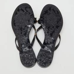 Pre Owned Valentino Black Jelly Rockstud Bow Flat Thong Sandals Size 42