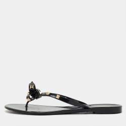 Pre Owned Valentino Black Jelly Rockstud Bow Flat Thong Sandals Size 42