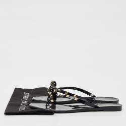 Pre Owned Valentino Black Jelly Rockstud Bow Flat Thong Sandals Size 42