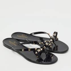 Pre Owned Valentino Black Jelly Rockstud Bow Flat Thong Sandals Size 42
