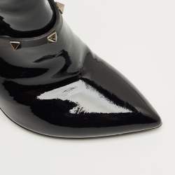 Pre Owned Valentino Black Patent Leather Rockstud Ankle Boots Size 39