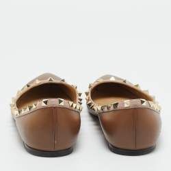 Pre Owned Valentino Brown/Beige Leather Rockstud Ballet Flats Size 39.5