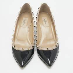 Pre Owned Valentino Black Leather Rockstud Pointed Toe Wedge Pumps Size 39.5