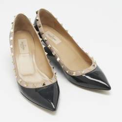 Pre Owned Valentino Black Leather Rockstud Pointed Toe Wedge Pumps Size 39.5