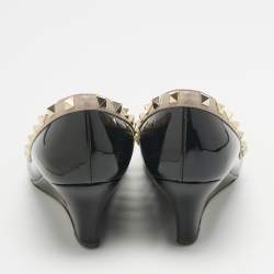 Pre Owned Valentino Black Leather Rockstud Pointed Toe Wedge Pumps Size 39.5