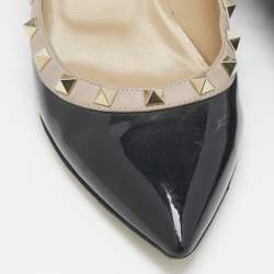 Pre Owned Valentino Black Leather Rockstud Pointed Toe Wedge Pumps Size 39.5