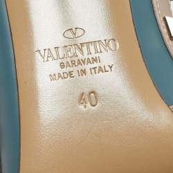 Pre Owned Valentino Beige/Blue Leather Rockstud Ankle Strap Pumps Size 40