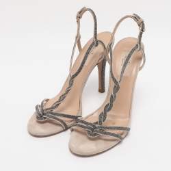 Pre Owned Valentino Beige Suede T-Strap Sandals Size 38.5