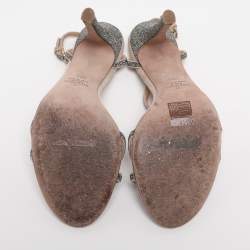 Pre Owned Valentino Beige Suede T-Strap Sandals Size 38.5