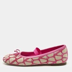 Pre Owned Valentino Pink Satin and Knit Fabric Toile Iconographe Ballet Flats Size 40